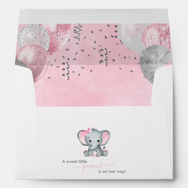 Enveloppe Baby shower Ballons de fille Eléphante mignonne (Dos (Bas))