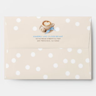 Enveloppe Baby Shower Beige Bleu Café et Confettis