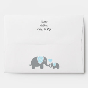 Enveloppe Baby shower blanc, bleu et gris d'éléphants de