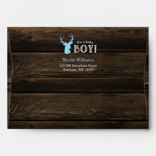 Enveloppe Baby shower bleu en bois rustique de garçon de
