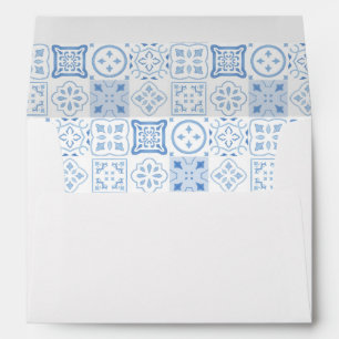 Enveloppe Baby Shower Bohème Carrelage Bleu Peint à la Main