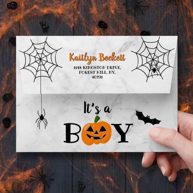 Enveloppe baby shower Citrouille d'Halloween "C'est un garço (Créateur téléchargé)