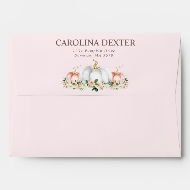 Enveloppe Baby shower citrouille Rose Et Or (Dos (Haut rabat))