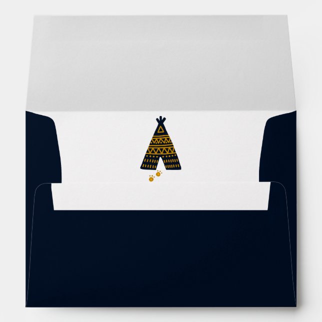 Enveloppe Baby shower d'anniversaire Blue & Gold Tepee Boho (Dos (Bas))