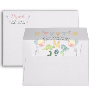 Enveloppe Baby shower d'aquarelle Cute Dinosaur
