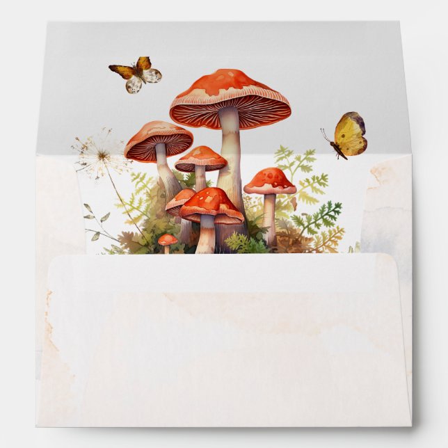 Enveloppe Baby shower d'aquarelle de champignon lunaire (Dos (Bas))
