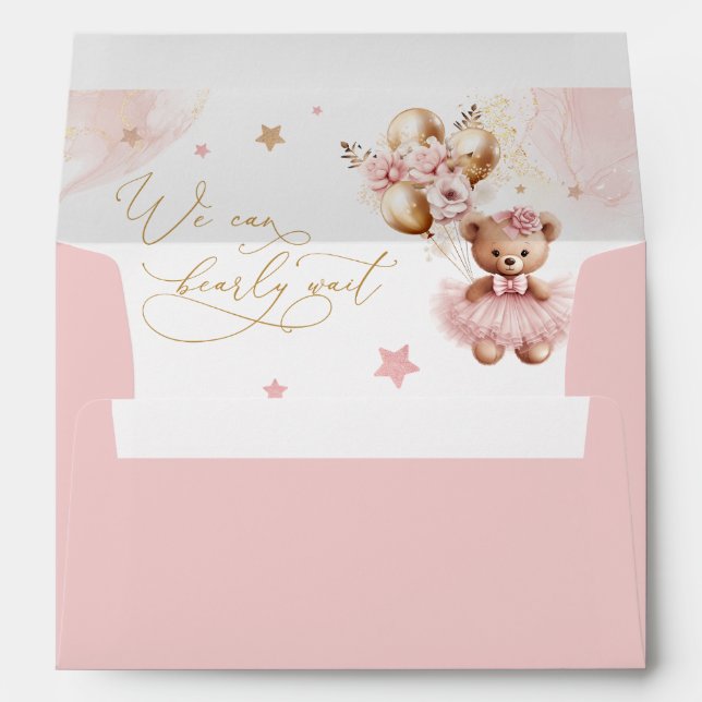 Enveloppe Baby shower d'attente rapide de l'ours rose Teddy (Dos (Bas))