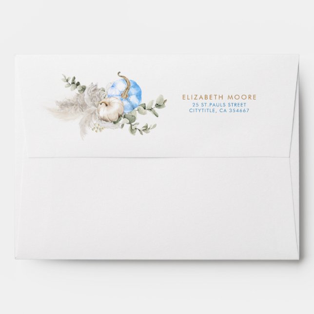 Enveloppe Baby shower d'automne bleu Citrouille mignon (Dos (Haut rabat))