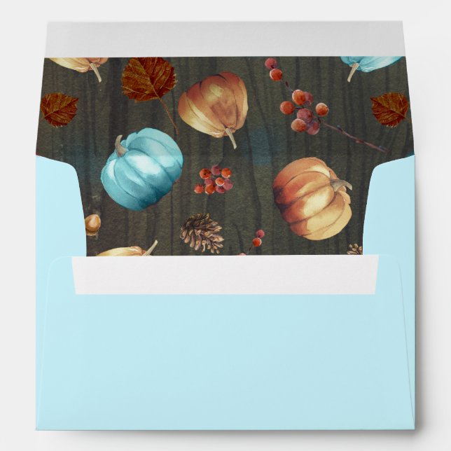 Enveloppe Baby shower d'automne Citrouille orange et bleu (Dos (Bas))