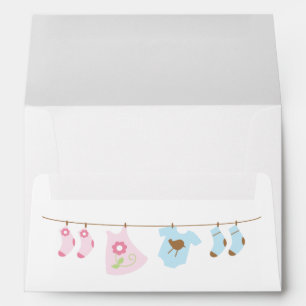 Enveloppe Baby shower de corde à linge de jumeaux