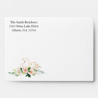 Enveloppe Baby shower de cygne floral rose et or