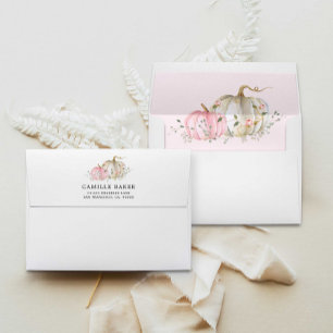 Enveloppe Baby shower de fille Citrouille rose personnalisée