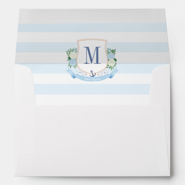 Enveloppe Baby shower de la crête de monogramme d'aquarelle  (Dos (Bas))