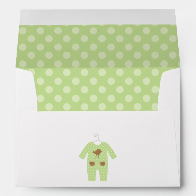 Enveloppe Baby shower de tenue pour bébé vert (Dos (Bas))