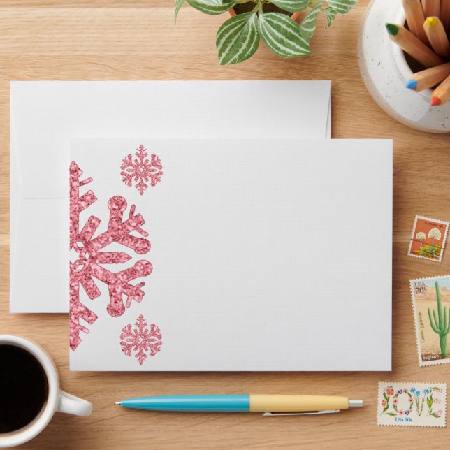 Enveloppe Baby shower d'hiver Pink Snowflake (Desk)