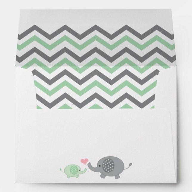 Enveloppe Baby shower éléphant Gris vert Chevron (Dos (Bas))