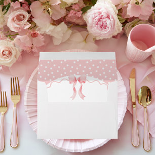 Enveloppe Baby Shower Fille Ruban Rose à pois