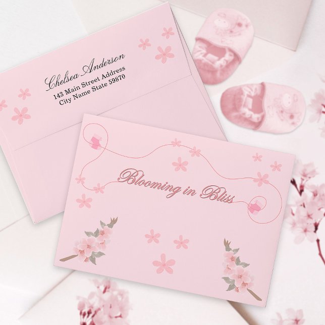Enveloppe Baby shower fleuri rose cerisier fleuri (Créateur téléchargé)