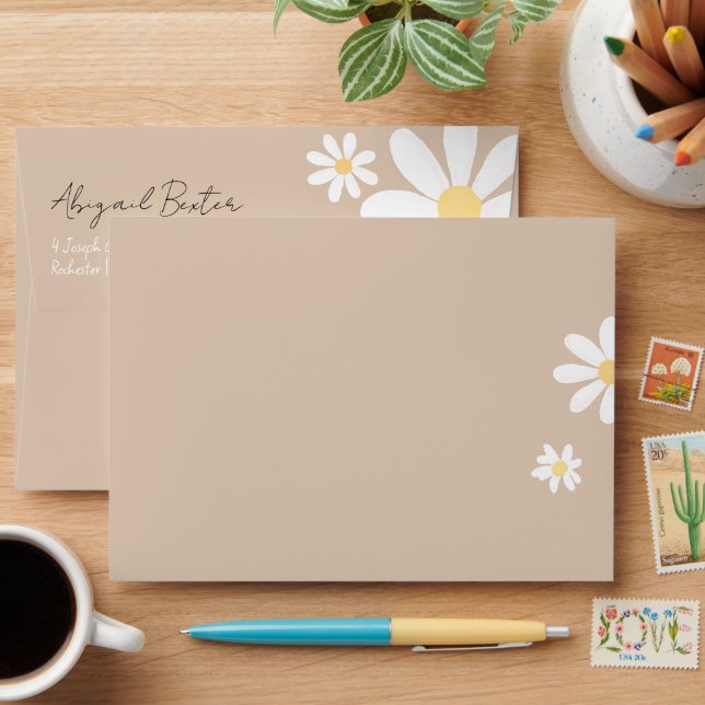 Enveloppe Baby shower Floral Boho Daisy (Desk)