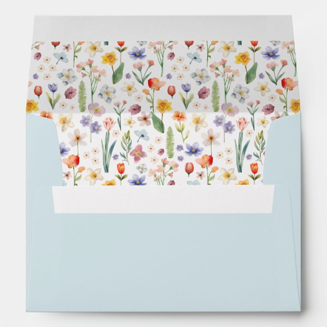 Enveloppe Baby shower floral de printemps - Bleu (Dos (Bas))