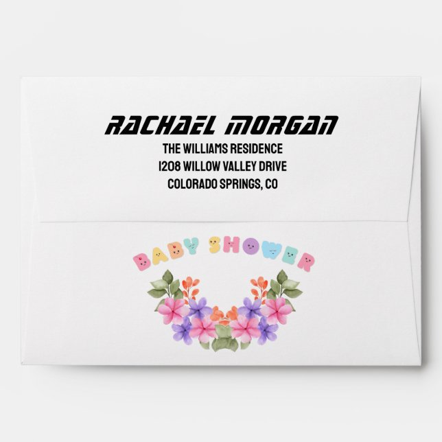 Enveloppe Baby shower floral rose doux (Dos (Haut rabat))