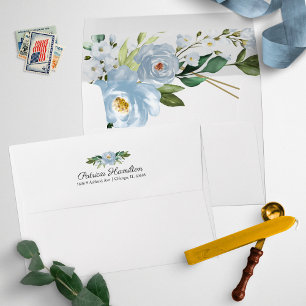 Enveloppe Baby Shower Géométrique Floral Bleu Poussiéreux