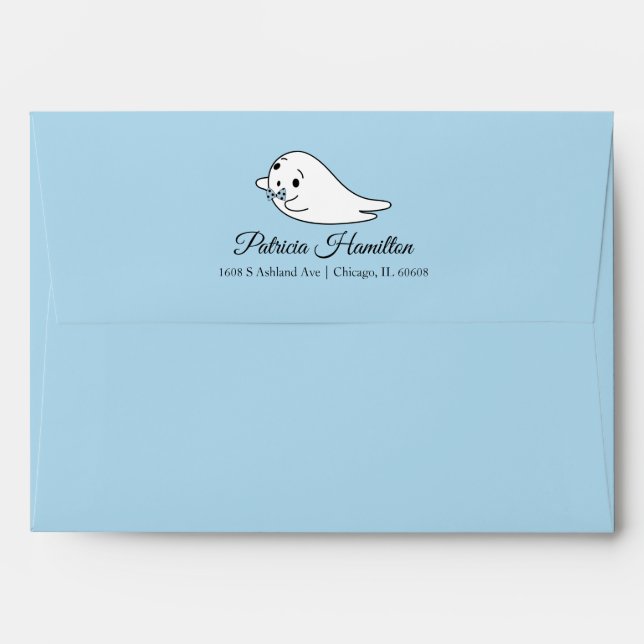 Enveloppe Baby shower Halloween Little Boo Ghost (Dos (Haut rabat))
