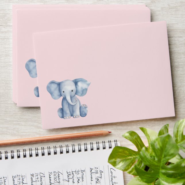Enveloppe Baby shower mignon aquarelle bleu éléphant (Stacked)