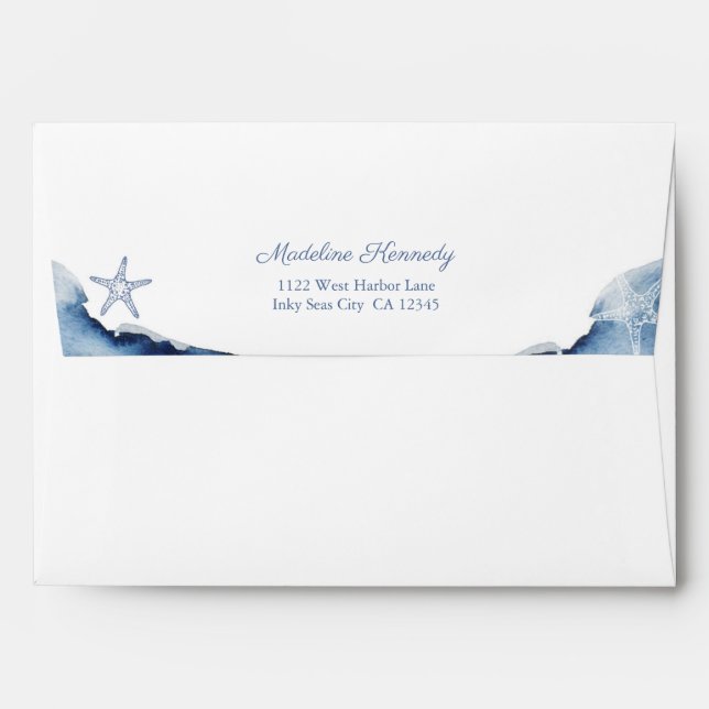 Enveloppe Baby shower nautique bleu marine Starfish (Dos (Haut rabat))