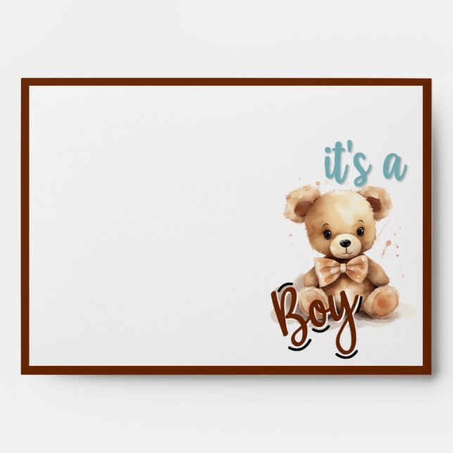 Enveloppe Baby shower Ours Bleu Boho (Devant)