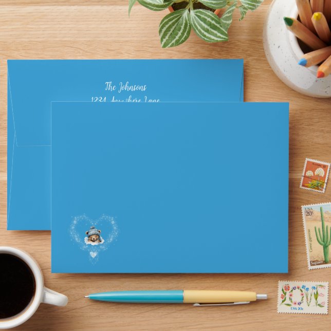 Enveloppe Baby shower Ours Bleu Teddy Excité (Desk)