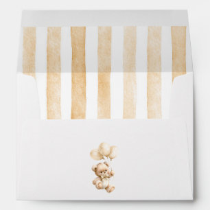 Enveloppe Baby-Shower Ours en peluche et ballons brun clair