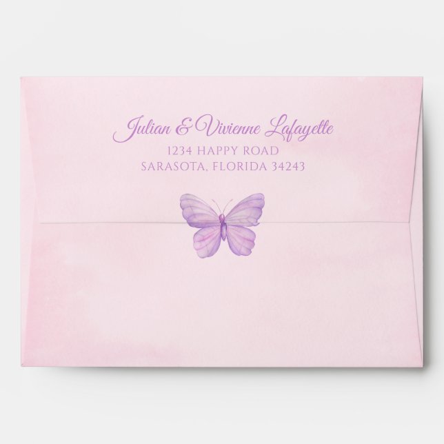Enveloppe Baby shower papillon rose et violet Anniversaire (Dos (Haut rabat))
