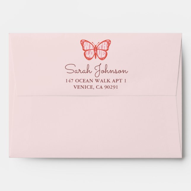 Enveloppe Baby shower papillon rose pour bébé (Dos (Haut rabat))