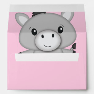 Enveloppe Baby shower rose âne
