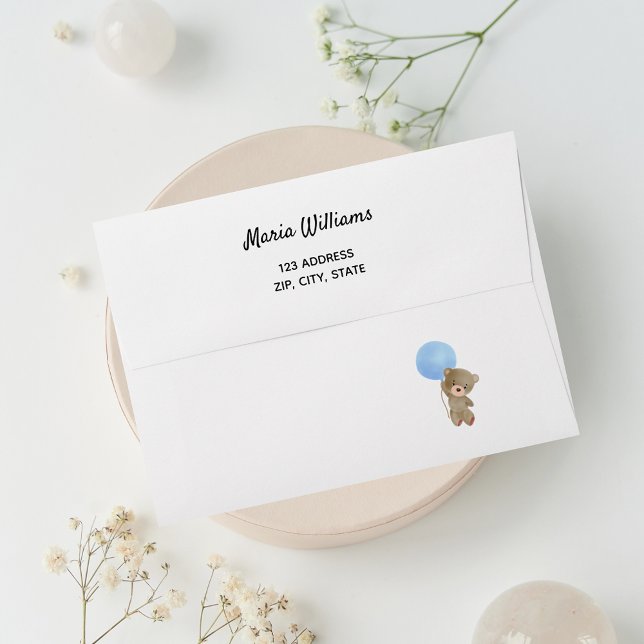 Enveloppe Baby shower teddy bear bleu adresse de retour (Créateur téléchargé)