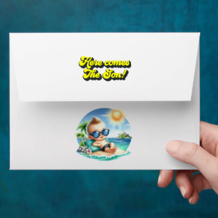 Enveloppe Baby shower Tropical Beach "Here Comes the Son"
