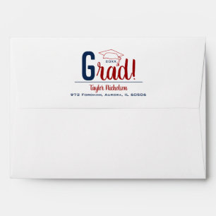 Enveloppe Bac de graduation rouge foncé et bleu