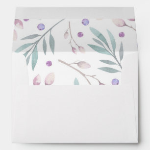 Enveloppe baies d'aquarelle et branches d'arbre