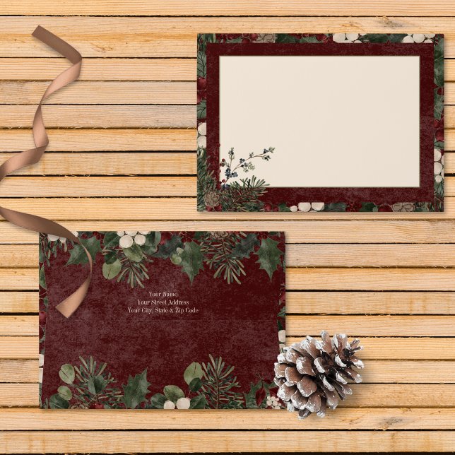 Enveloppe Baies d'hiver rustiques et Mariage de Bourgogne (Rustic Winter Berries & Pine Burgundy Wedding Envelope)
