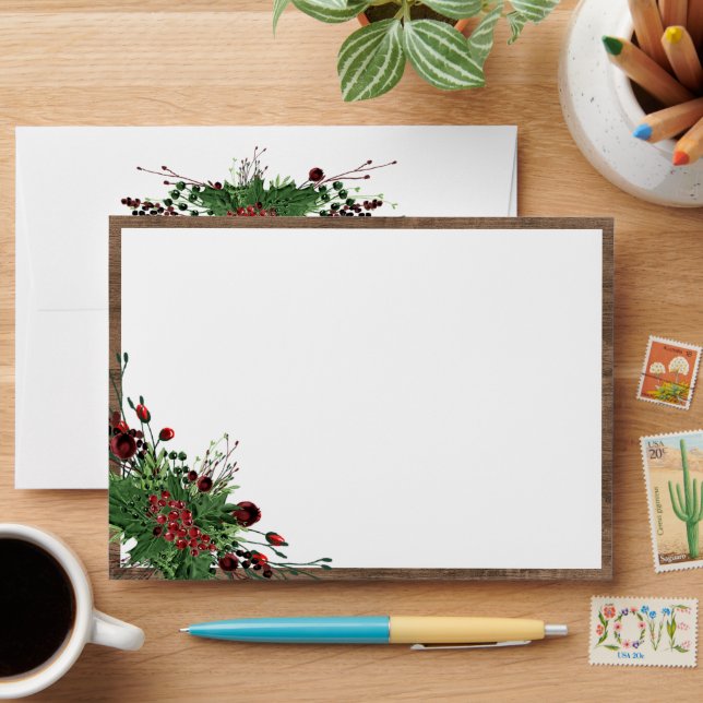 Enveloppe Baies rouges Green Holly Foliage Botanique (Desk)