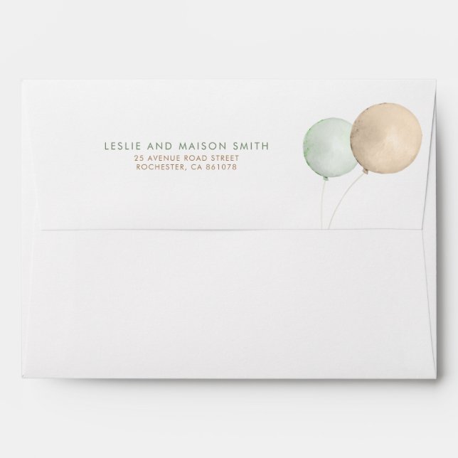Enveloppe Ballons Brown clair et vert Sage mignon (Dos (Haut rabat))