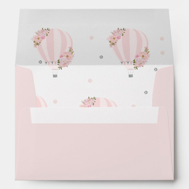Enveloppe Balloon à air chaud Blush Rose Floral Argent (Dos (Bas))