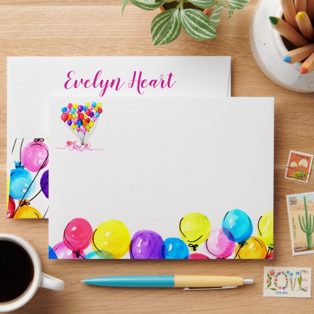 Enveloppe BALLOON AMOUR Fille Anniversaire rose rouge callig (Desk)