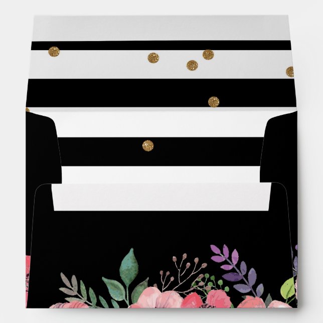 Enveloppe Bande noire et blanche, parties scintillant floral (Dos (Bas))