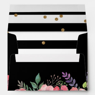 Enveloppe Bande noire et blanche, parties scintillant floral