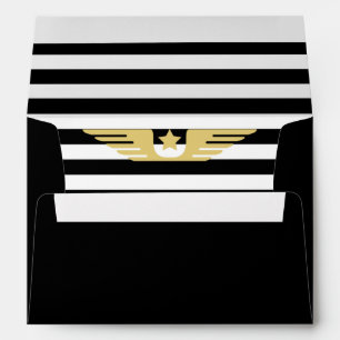 Enveloppe Bandes noires et blanches et ailes d'étoiles or et