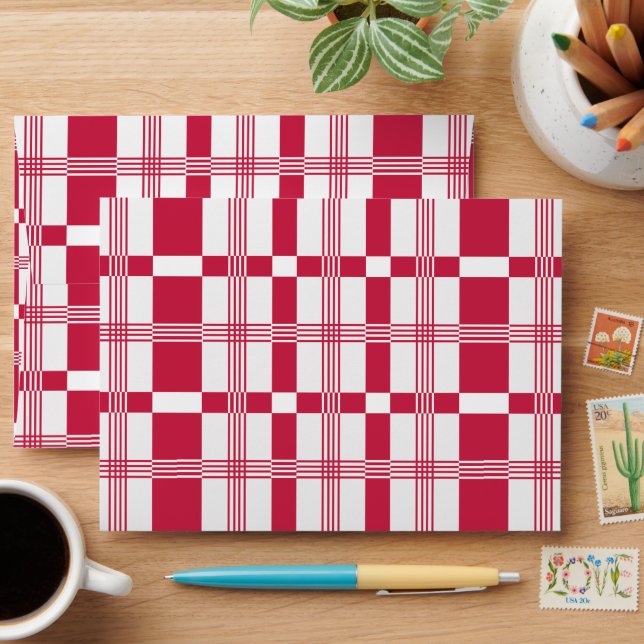 Enveloppe Bandes Tartan Rouge Blanc Plaid (Desk)