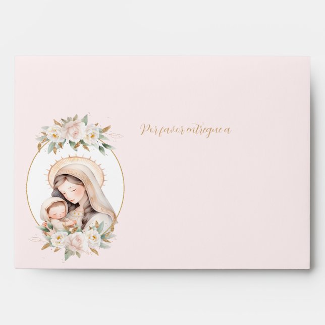 Enveloppe Baptême espagnol rose floral (Devant)
