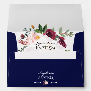 Enveloppe Baptême géométrique Bleu Brousse Floral Marine Ble